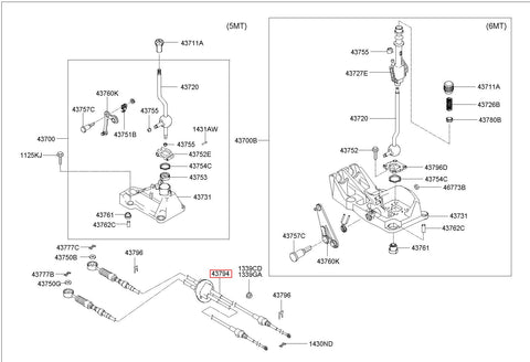 CABLE ASSY-MTM LEVER 43794-2C700 (Original, New)