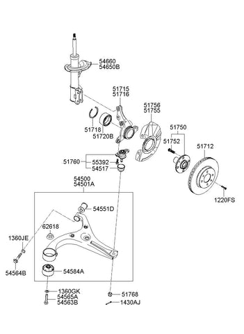 ARM COMPLETE-FR LWR,LH <br>54500-0J500, <br>545000J500, <br>54500 0J500 <br>(Original, New)