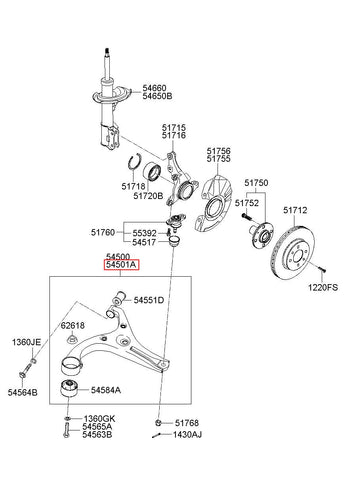 ARM COMPLETE-FR LWR,RH 54501-D3000 (Original, New)