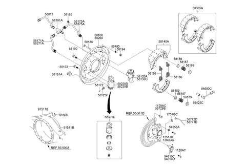 SHOE & LINING ASSY-BRAKE <br>58140-5K500, <br>581405K500, <br>58140 5K500 <br>(Original, New)