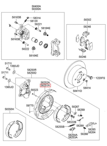 PLATE ASSY-RR BRAKE BACK LH 58251-2P500 (Original, New)