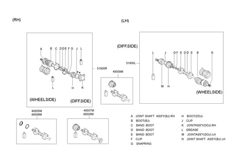 JOINT & SHAFT KIT-FRONT AXLERH 49508-M1A00 49508M1A00 49508 M1A00