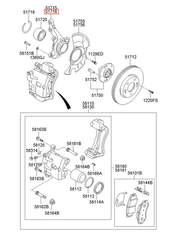 KNUCKLE-FR AXLE RH 51716-2K000 (Original, New)