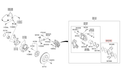 PAD KIT-FR DISC BRAKE 58101-3RA00 (Original, New)