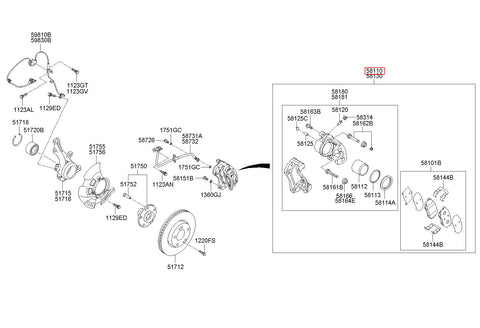 BRAKE ASSY-FR LH 58110-3R050 (Original, New)