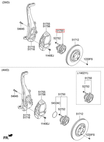 HUB ASSY-FR WHEEL 51750-B1050 (Original, New)