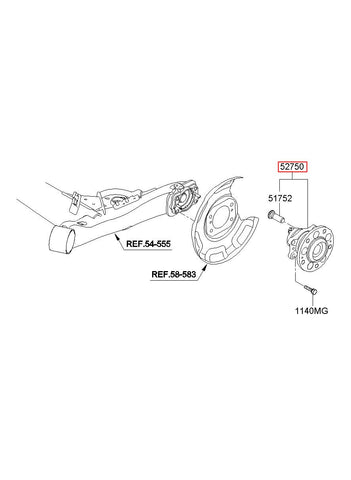 HUB ASSY-RR WHEEL 52750-B2050 (Original, New)