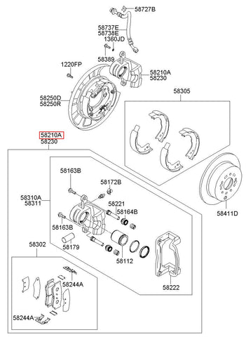 BRAKE ASSY-RR WHEEL LH 58210-2B200 (Original, New)