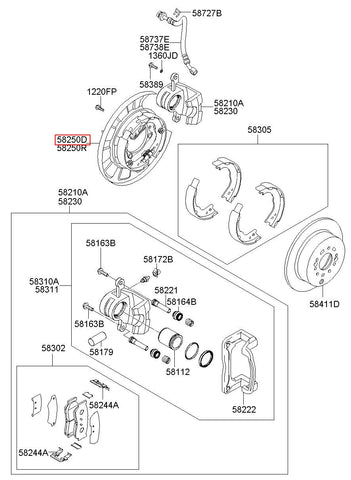 BRAKE ASSY-PARKING RR,LH 58250-2B000 (Original, New)