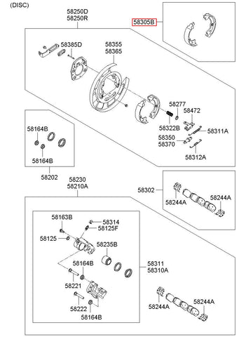 SHOE & LINING KIT-RR PARKING B 58305-3XA00 (Original, New)