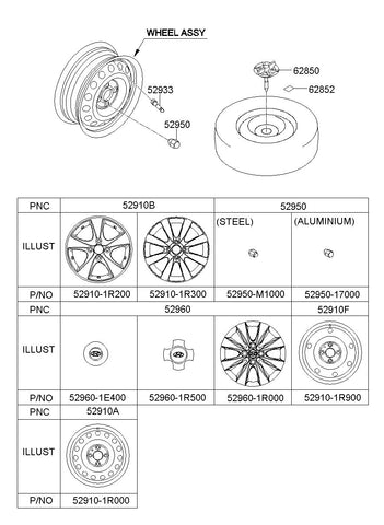 WHEEL ASSY-ALUMINIUM <br>52910-1R300, <br>529101R300, <br>52910 1R300 <br>(Original, New)