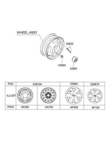 WHEEL ASSY-STEEL <br>52910-4F000, <br>529104F000, <br>52910 4F000 <br>(Original, New)