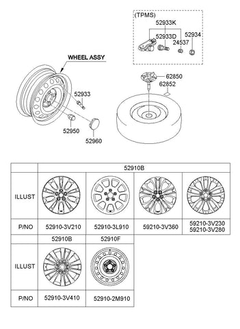 WHEEL ASSY-ALUMINIUM <br>52910-3V760, <br>529103V760, <br>52910 3V760 <br>(Original, New)