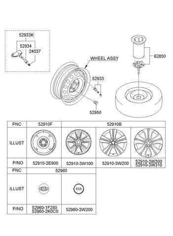 WHEEL ASSY-ALUMINIUM <br>52910-3W100, <br>529103W100, <br>52910 3W100 <br>(Original, New)