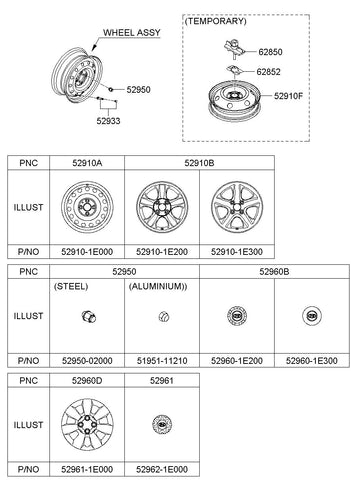 WHEEL ASSY-ALUMINIUM <br>52910-1E200, <br>529101E200, <br>52910 1E200 <br>(Original, New)