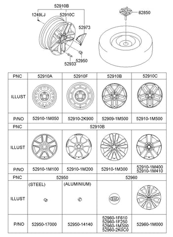 WHEEL ASSY-ALUMINIUM <br>52910-1M100, <br>529101M100, <br>52910 1M100 <br>(Original, New)