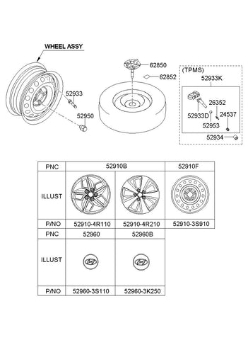 WHEEL ASSY-ALUMINIUM <br>52910-4R220, <br>529104R220, <br>52910 4R220 <br>(Original, New)