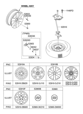 WHEEL ASSY-STEEL <br>52910-2B920, <br>529102B920, <br>52910 2B920 <br>(Original, New)