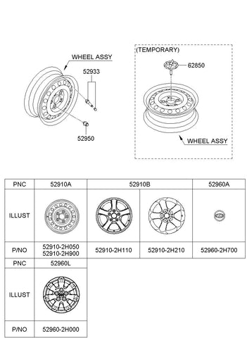 WHEEL ASSY-ALUMINIUM <br>52910-2H110, <br>529102H110, <br>52910 2H110 <br>(Original, New)