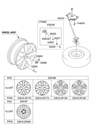 WHEEL ASSY-TEMPORARY <br>52910-2P900, <br>529102P900, <br>52910 2P900 <br>(Original, New)