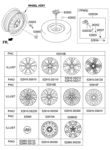 WHEEL ASSY-ALUMINIUM <br>52910-3S220, <br>529103S220, <br>52910 3S220 <br>(Original, New)