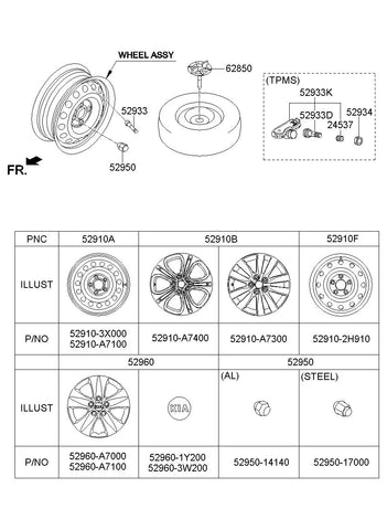 CAP ASSY-WHEEL HUB <br>52960-A7000, <br>52960A7000, <br>52960 A7000 <br>(Original, New)