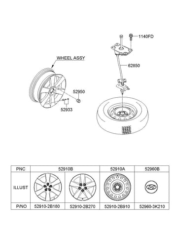 WHEEL ASSY-ALUMINIUM <br>52910-2B485, <br>529102B485, <br>52910 2B485 <br>(Original, New)