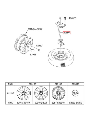 CLAMP-SPARE TIRE 62850-2B000 (Original, New)