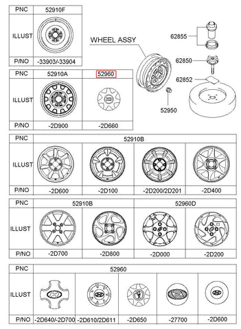 CAP ASSY-WHEEL HUB 52960-2D700 (Original, New)