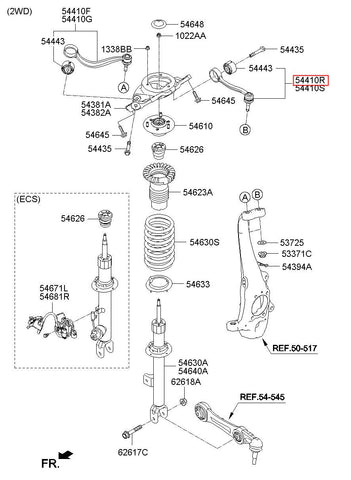 RR ARM ASSY-FR UPR,LH 54405-B1000 (Original, New)