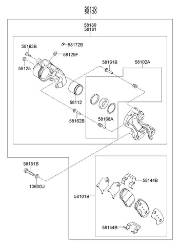 CALIPER KIT-BRAKE,RH <br>58190-3KA01, <br>581903KA01, <br>58190 3KA01 <br>(Original, New)