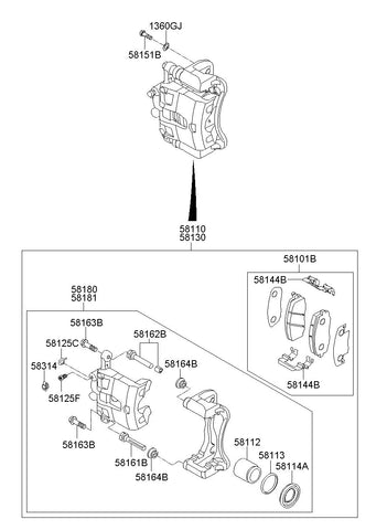 BRAKE ASSY-FR LH 58110-1R000 581101R000 58110 1R000