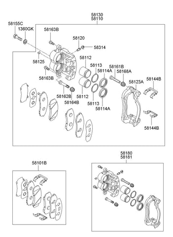 CALIPER KIT-BRAKE LH <br>58180-4HA00, <br>581804HA00, <br>58180 4HA00 <br>(Original, New)