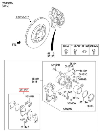 PAD KIT-FR DISC BRAKE 58101-B1A20 (Original, New)