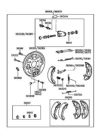 SHOE & LINING KIT-RR BRAKE <br>58305-02A00, <br>5830502A00, <br>58305 02A00 <br>(Original, New)