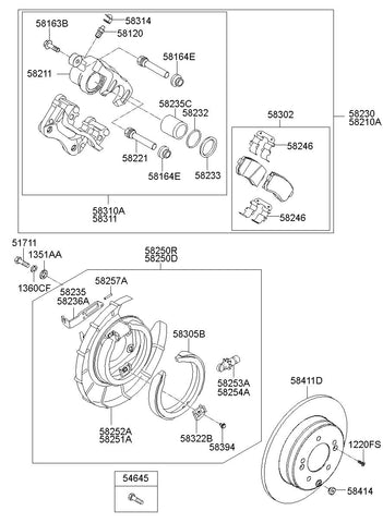 BRAKE ASSY-PARKING RR LH 58250-3S300 582503S300 58250 3S300