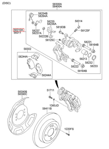 CALIPER KIT-RR BRAKE LH 58310-1RA30 (Original, New)