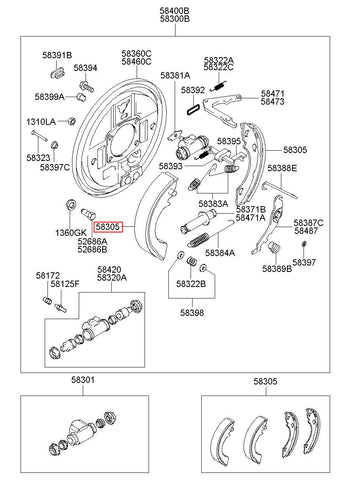 SHOE & LINING KIT-RR BRAKE 58305-47A00 (Original, New)