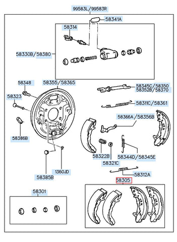 SHOE & LINING KIT-RR BRAKE 58305-C5A00 (Original, New)