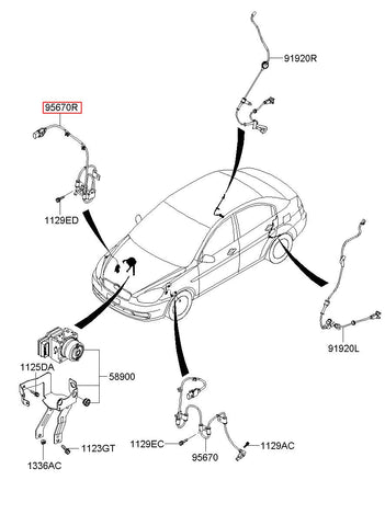 SENSOR ASSY-ABS FRONT WHEEL ,R 95671-4E700 (Original, New)