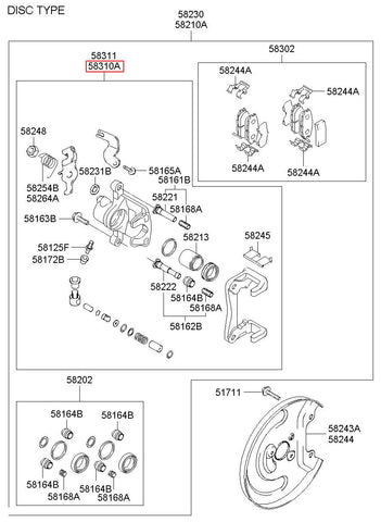 CALIPER KIT-RR BRAKE LH 58310-2DA31 (Original, New)