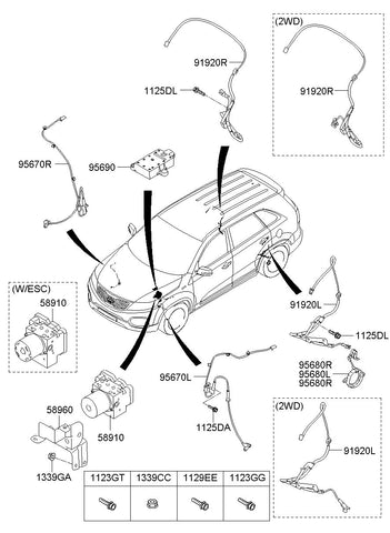 SENSOR ASSY-ABS FRONT WHEEL LH <br>95670-2P000, <br>956702P000, <br>95670 2P000 <br>(Original, New)