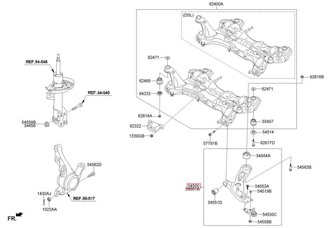 ARM COMPLETE-FR LWR LH 54500-A4000 (Original, New)