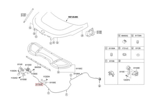 CABLE ASSY-HOOD LATCH RELEASE 81190-B2100 (Original, New)