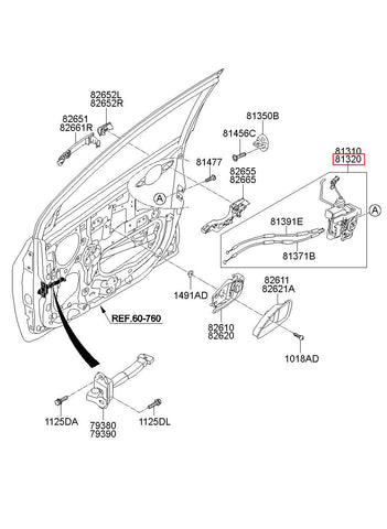 LATCH ASSY-FR DR RH 81320-1Y040 (Original, New)