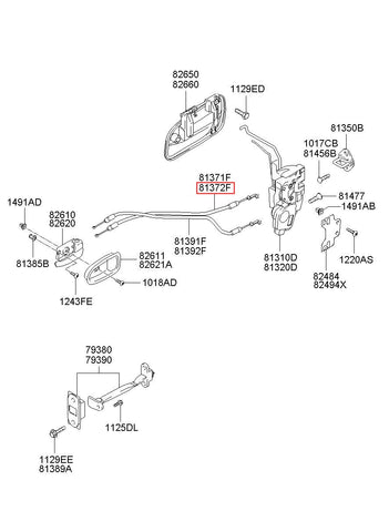 CABLE ASSY-FR DR I/S HDL RH 81372-2D001 (Original, New)