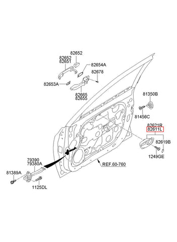 HOUSING ASSY-DR I/S HDL,LH 82611-2H0009P (Original, New)