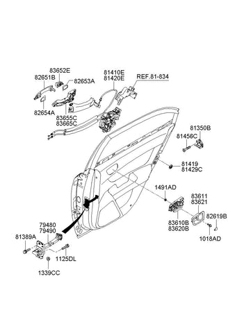 HANDLE ASSY-REAR DOOR INSIDE,RH <br>83620-3K520HZ, <br>836203K520HZ, <br>83620 3K520HZ <br>(Original, New)