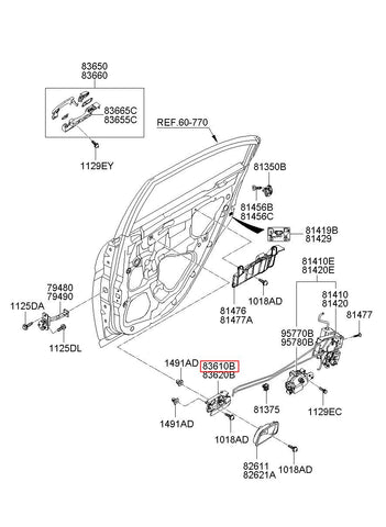 HDL ASSY-RR DR I/S,LH 83610-1E000WK (Original, New)