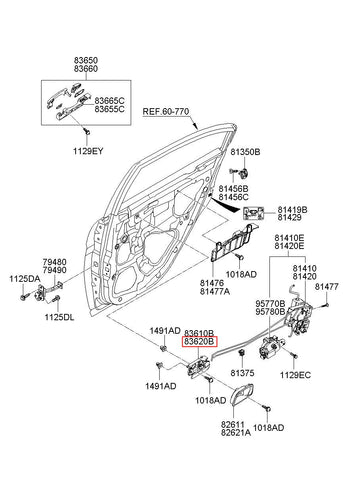 HDL ASSY-RR DR I/S,RH 83620-1E000WK (Original, New)